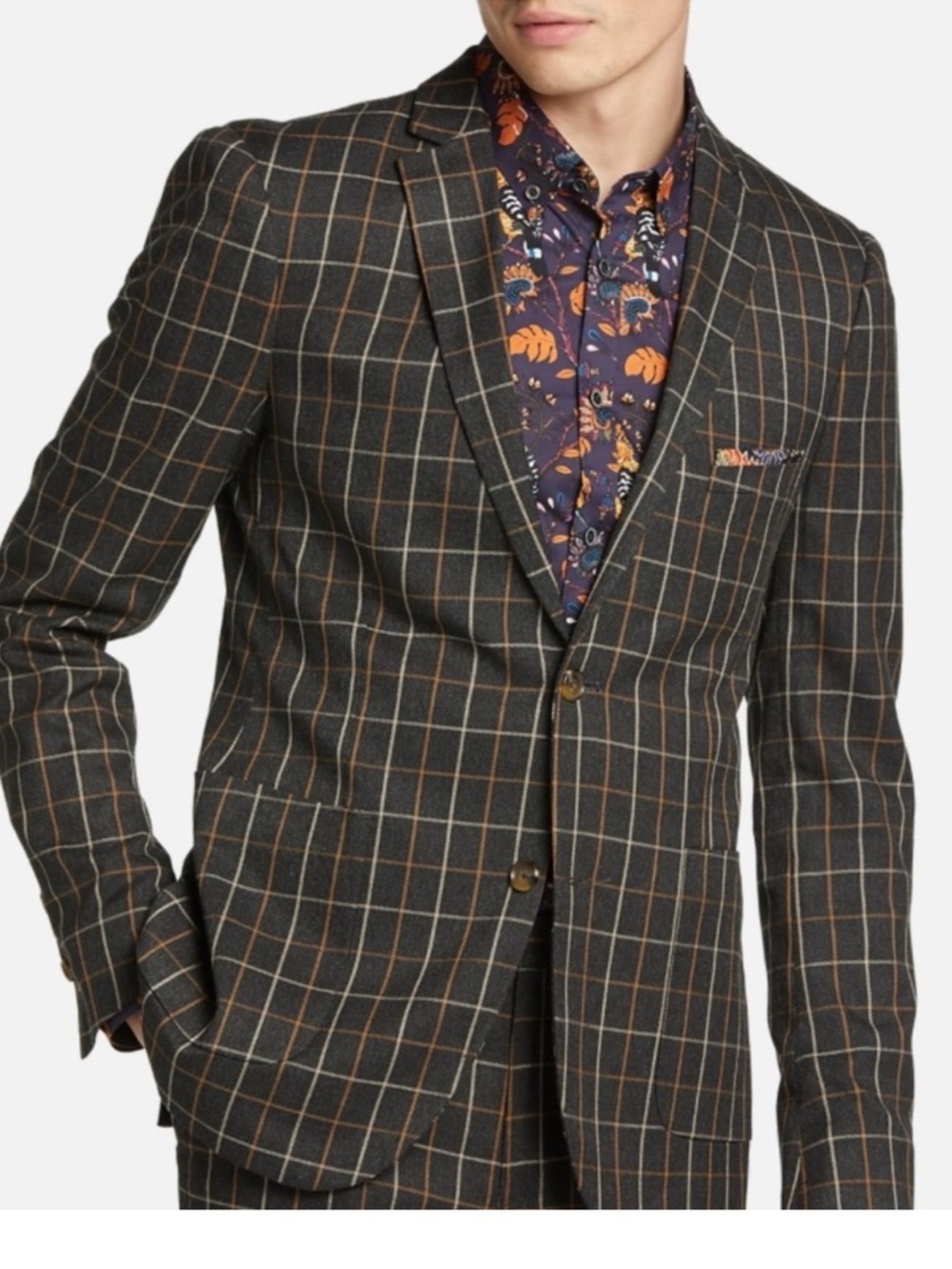 Paisley & Gray Slim Fit Window Pane Plaide Vibrant Paisley Lined Blazer Jacket